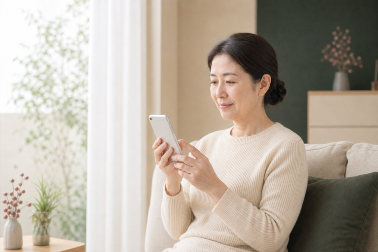 女性がスマートフォンから来院予約をする様子